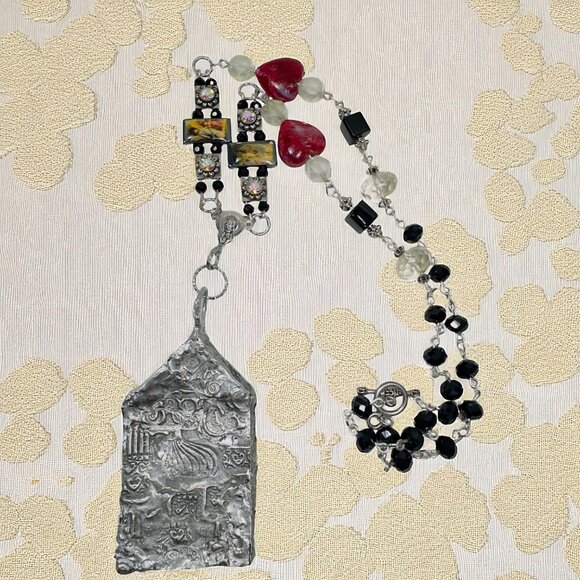 Handcrafted St Teresa Glass Shadow Box Pendant & Artisan Metalwork & Necklace - Picture 3 of 12